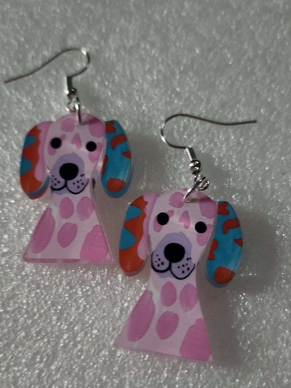 Cute Pink Dog Earrings - Colorful Puppy Drop Earrings
